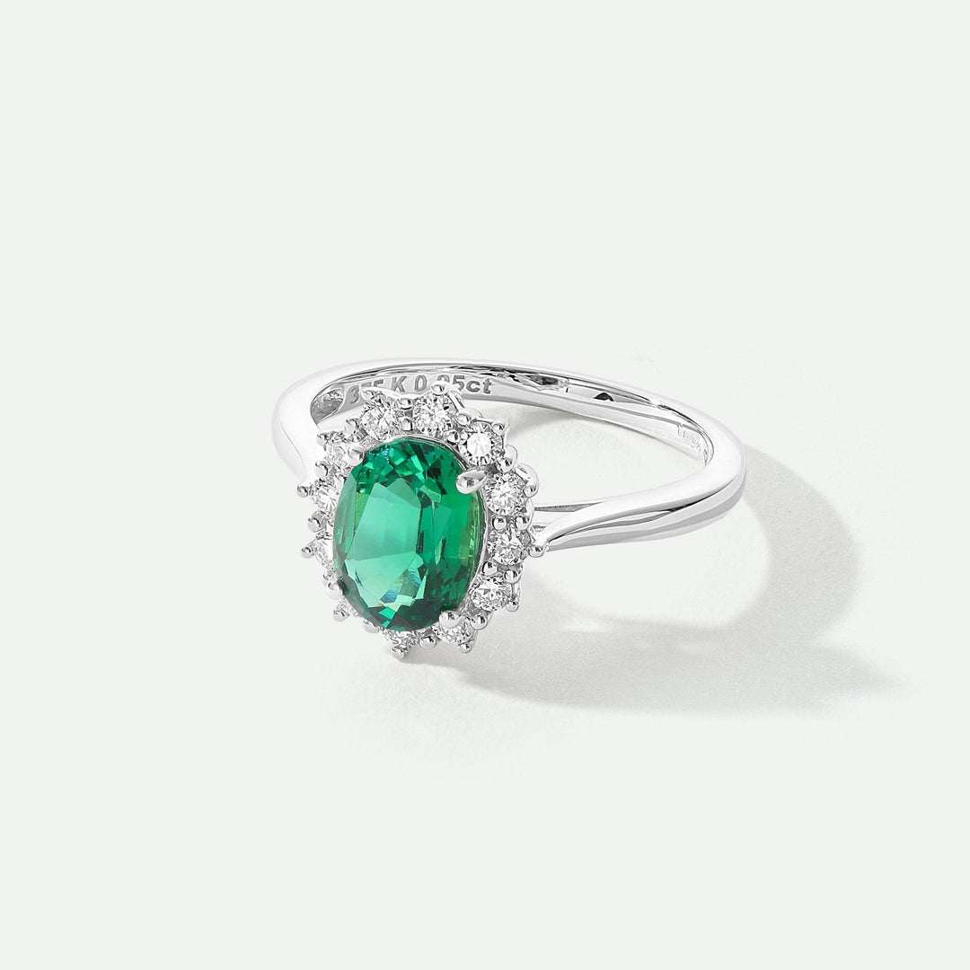 Cate | 9ct White Gold 0.25ct tw Lab Grown Emerald and Diamond RingCreated BrillianceBA0071845 - L