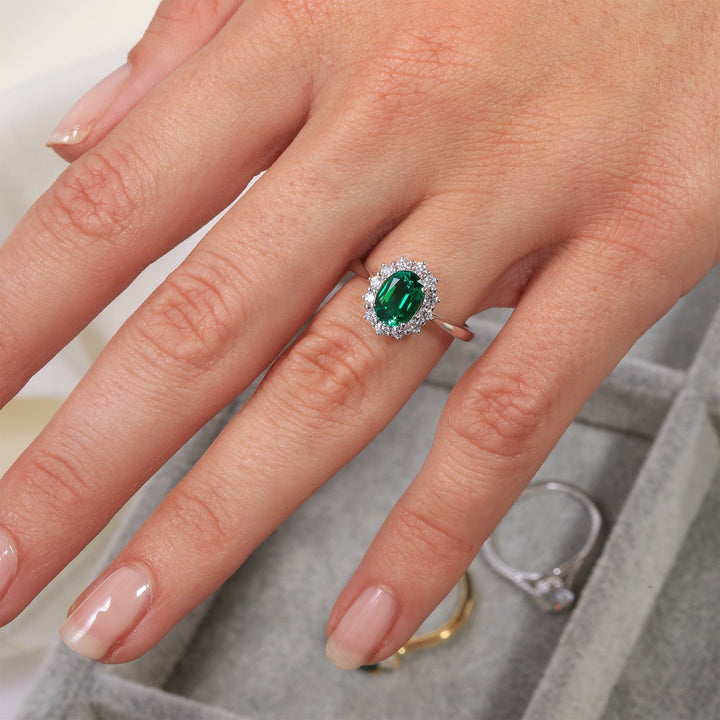 Cate | 9ct White Gold 0.25ct tw Lab Grown Emerald and Diamond RingCreated BrillianceBA0071845 - L