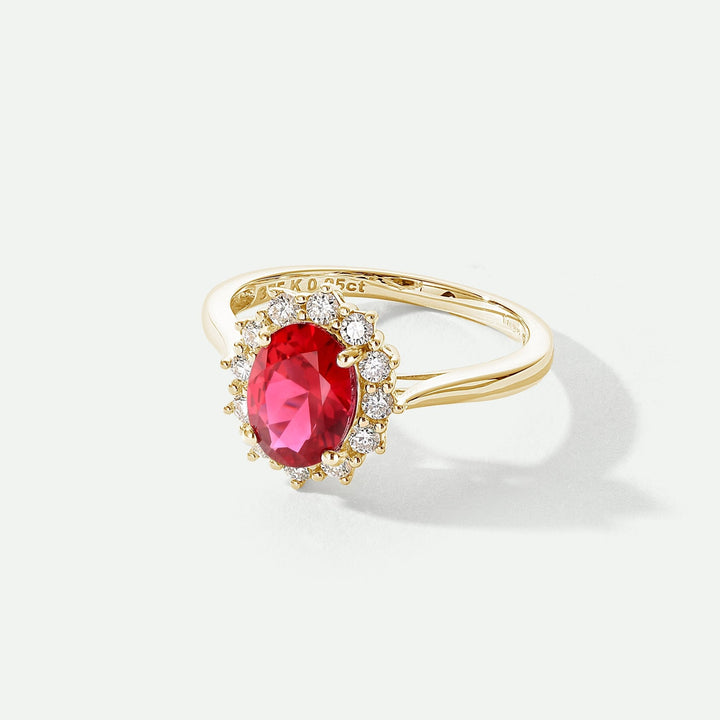 Cate | 9ct Yellow Gold 0.25ct tw Lab Grown Diamond and Created Ruby RingCreated BrillianceBA0071848 - M