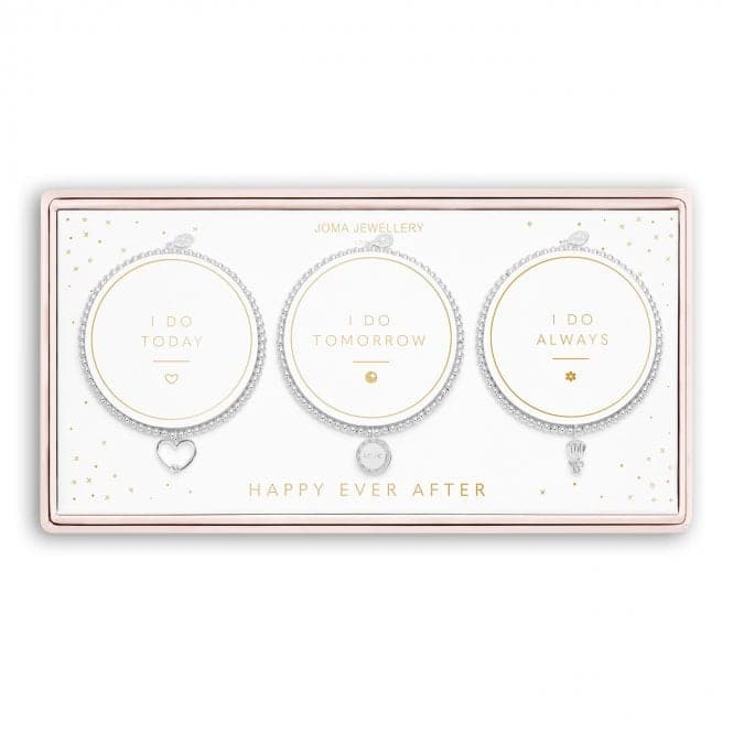 Celebration Set Happy Ever After Silver Set of 3 17.5cm Stretch Bracelets 5459Joma Jewellery5459