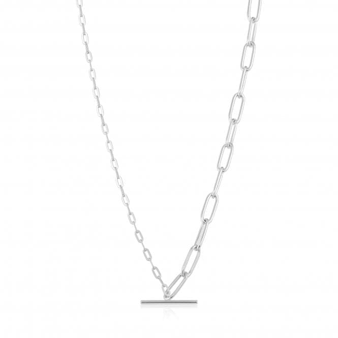 Chain Reaction Rhodium Mixed Link T - Bar Necklace N021 - 02HAnia HaieN021 - 02H