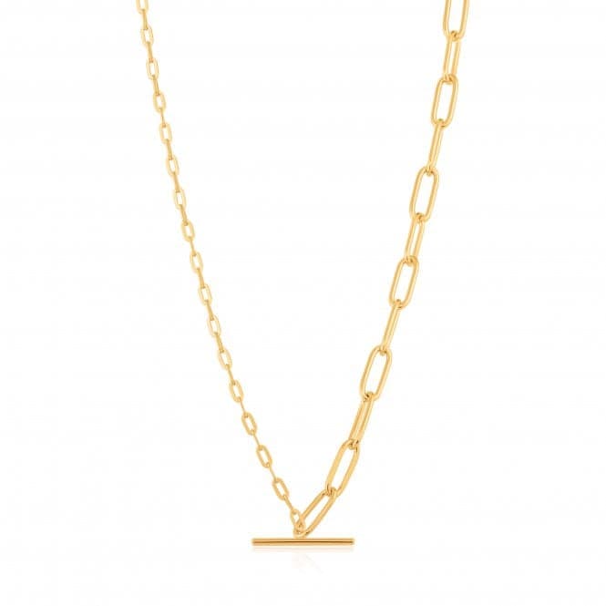 Chain Reaction Shiny Gold Mixed Link T - Bar Necklace N021 - 02GAnia HaieN021 - 02G