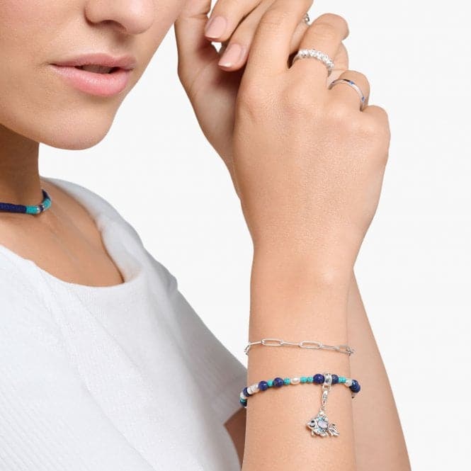 Charming Blue Stones And Pearls Bracelet A2064 - 775 - 7 - L19VThomas Sabo Charm Club CharmingA2064 - 775 - 7