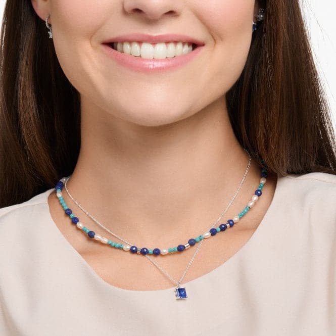 Charming Blue Stones And Pearls Necklace KE2162 - 775 - 7 - L45VThomas Sabo Charm Club CharmingKE2162 - 775 - 7