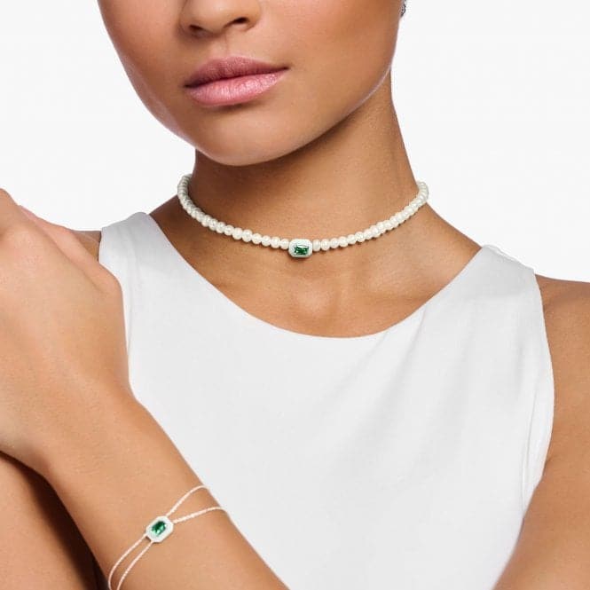 Charming Choker With Green Stone And Pearls KE2183 - 082 - 6Thomas Sabo Charm Club CharmingKE2183 - 082 - 6