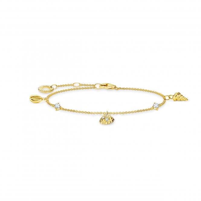 Charming Gold Plated Shells And White Stones Bracelet A2060 - 414 - 14 - L19VThomas Sabo Charm Club CharmingA2060 - 414 - 14