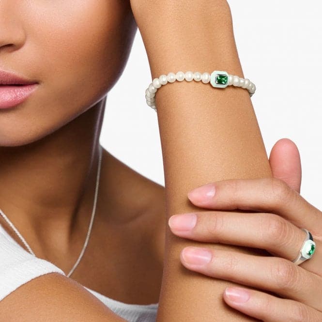 Charming Pearls With Green Stone Bracelet A2096 - 082 - 6Thomas Sabo Charm Club CharmingA2096 - 082 - 6