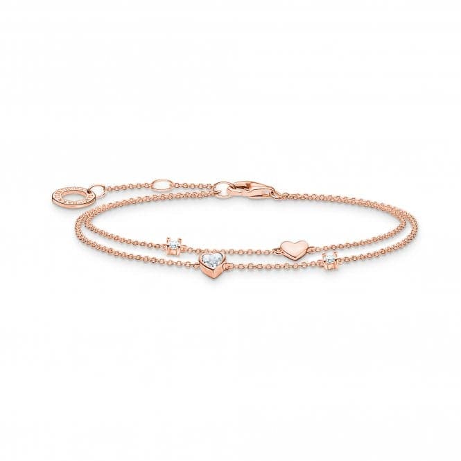 Charming Rose Gold Plated Hearts And White Stones Bracelet A2057 - 416 - 14 - L19VThomas Sabo Charm Club CharmingA2057 - 416 - 14