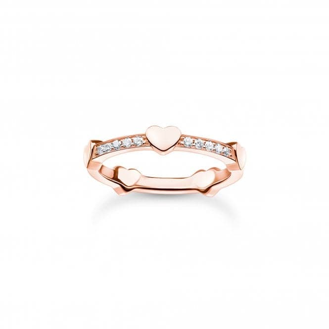 Charming Rose Gold Plated White Pavé Hearts Ring TR2391 - 416 - 14Thomas Sabo Charm Club CharmingTR2391 - 416 - 14 - 48