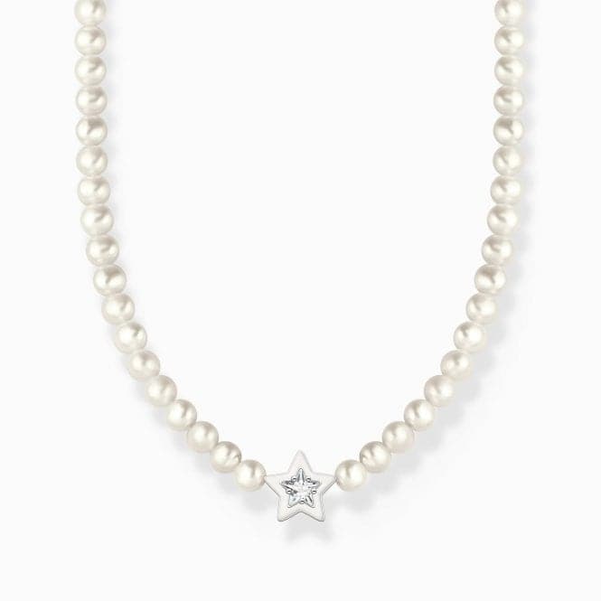 Charming Sterling Silver Enamel Freshwater Pearls White Star Necklace KE2198 - 149 - 14 - L42VThomas Sabo Charm Club CharmingKE2198 - 149 - 14