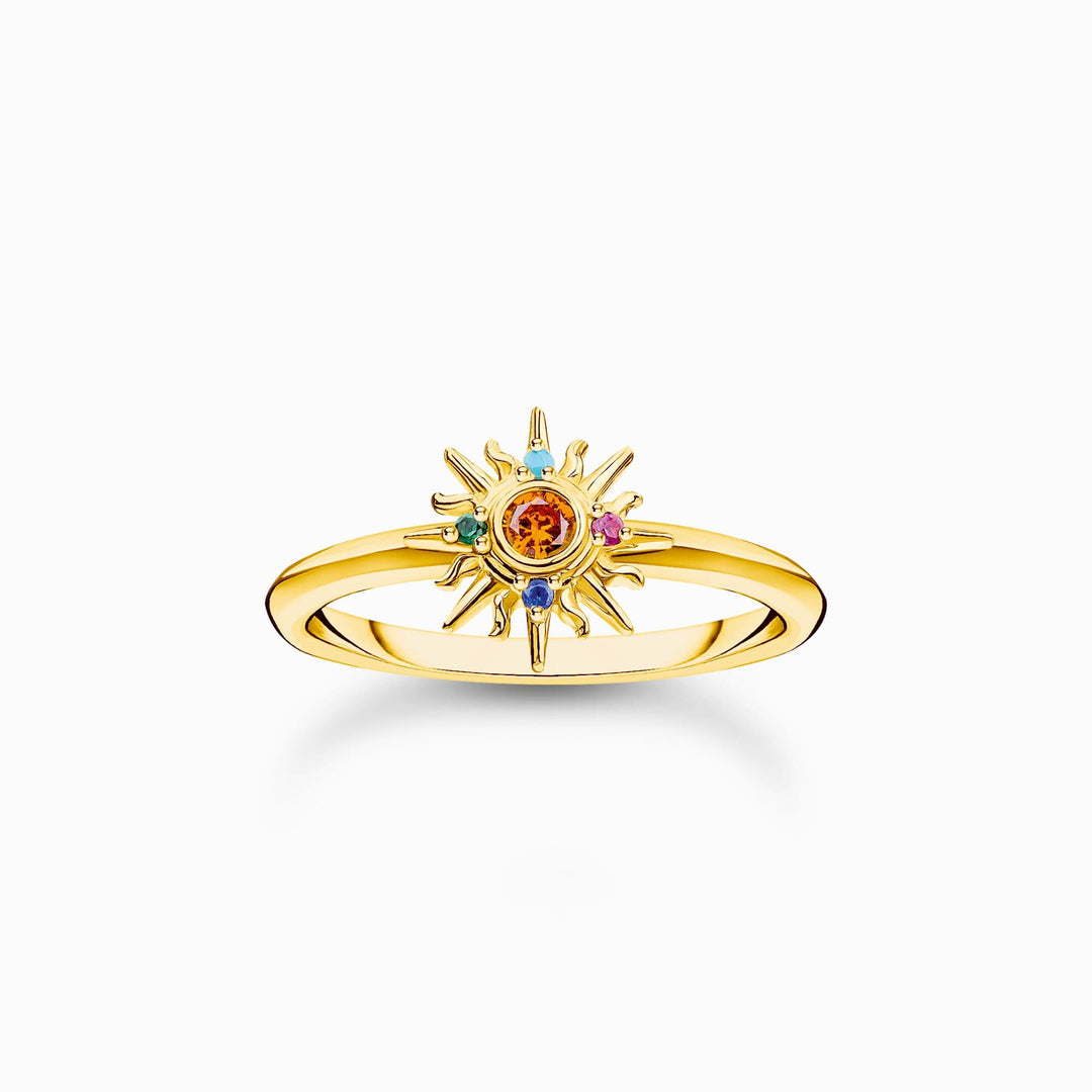 Charming Sterling Silver Gold Plated Colourful Stones Sun RingThomas Sabo Charm Club CharmingTR2458 - 488 - 7 - 60