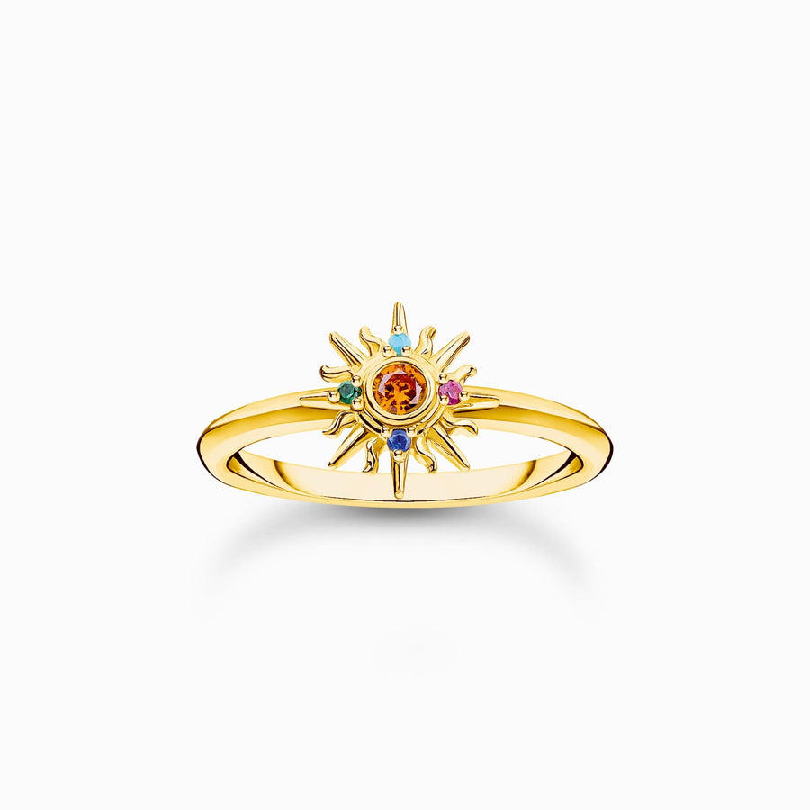 Charming Sterling Silver Gold Plated Colourful Stones Sun RingThomas Sabo Charm Club CharmingTR2458 - 488 - 7 - 60