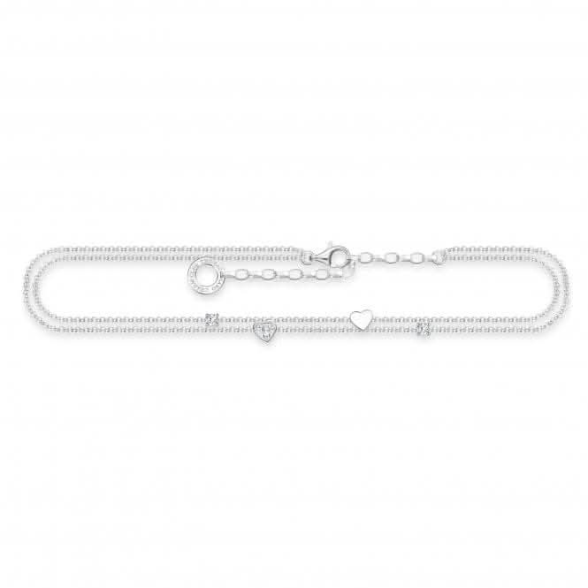 Charming Sterling Silver Hearts And White Stones Anklet AK0040 - 051 - 14 - L27VThomas Sabo Charm Club CharmingAK0040 - 051 - 14
