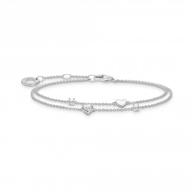 Charming Sterling Silver Hearts And White Stones Bracelet A2057 - 051 - 14 - L19VThomas Sabo Charm Club CharmingA2057 - 051 - 14