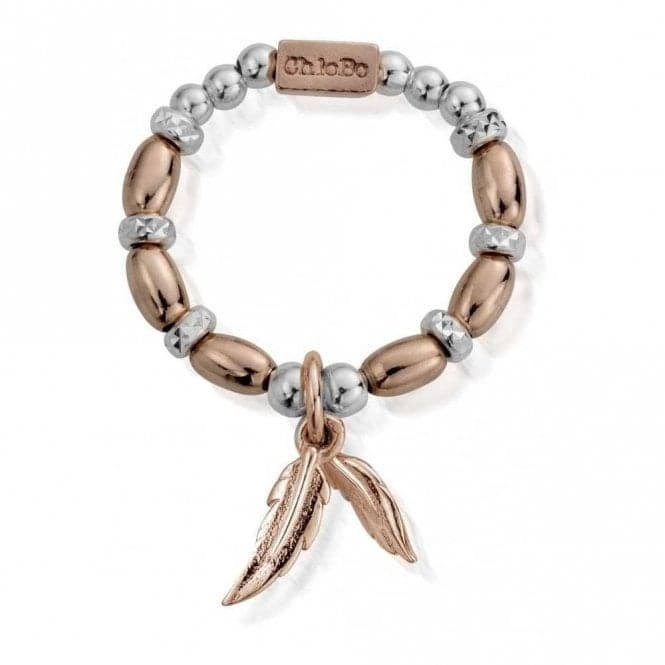 ChloBo Rose Gold and Silver Dainty Double Feather RingChloBoMRM1585 - S