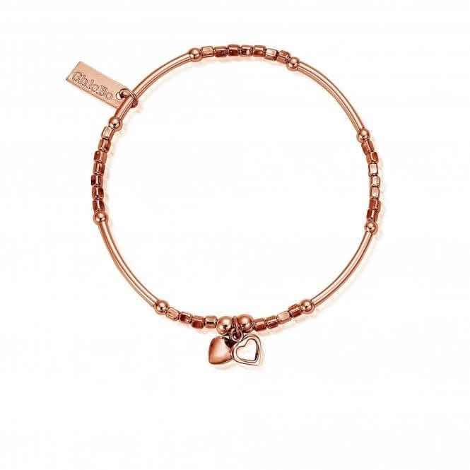 ChloBo Rose Gold Mini Noodle Cube Two Heart Bracelet RBMNC1067ChloBoRBMNC1067
