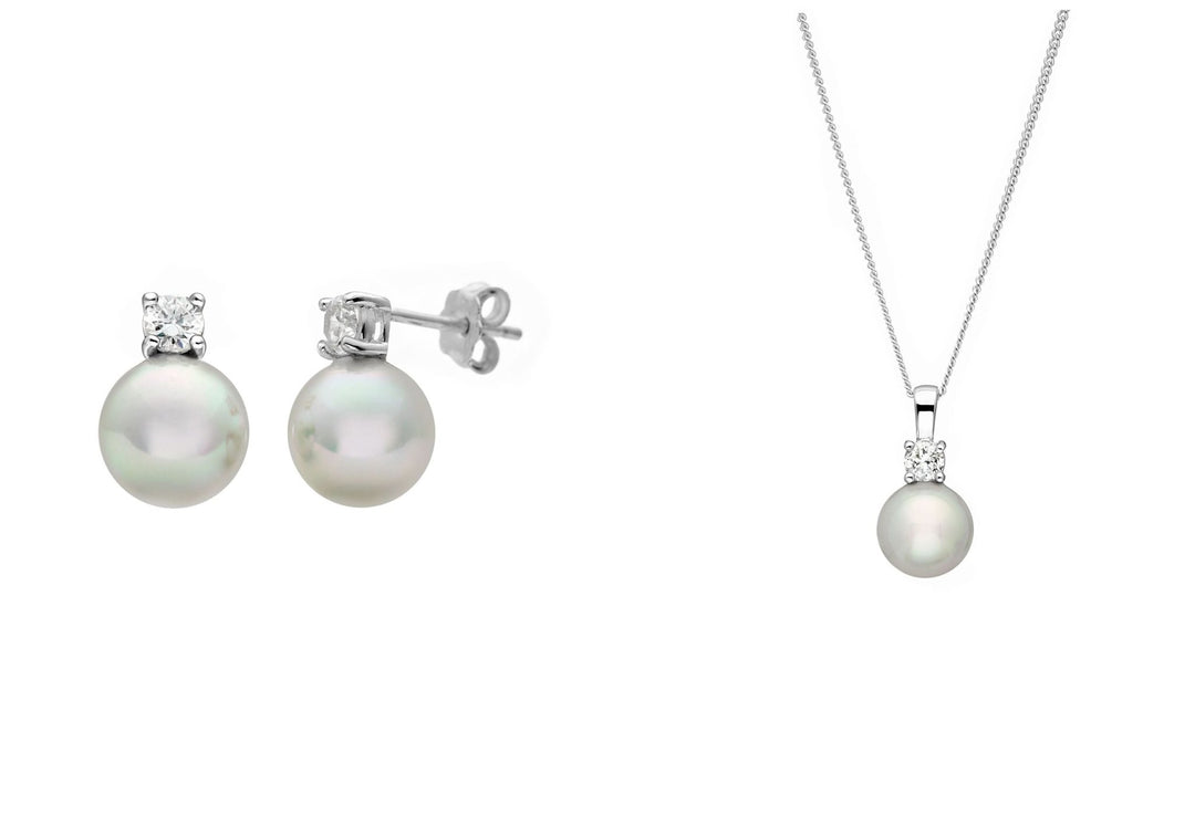 Christmas Bauble Gift | Sterling Silver Pearl & Cubic Zirconia Pendant And Earring SetThe Fine CollectiveBA0070705