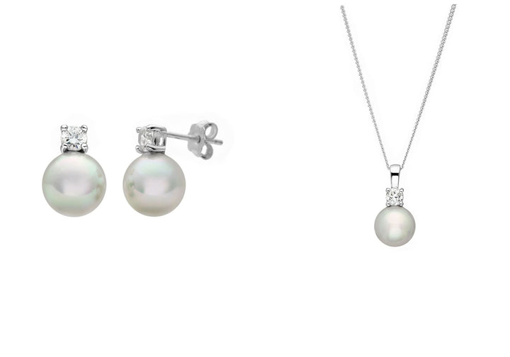 Christmas Bauble Gift | Sterling Silver Pearl & Cubic Zirconia Pendant And Earring SetThe Fine CollectiveBA0070705