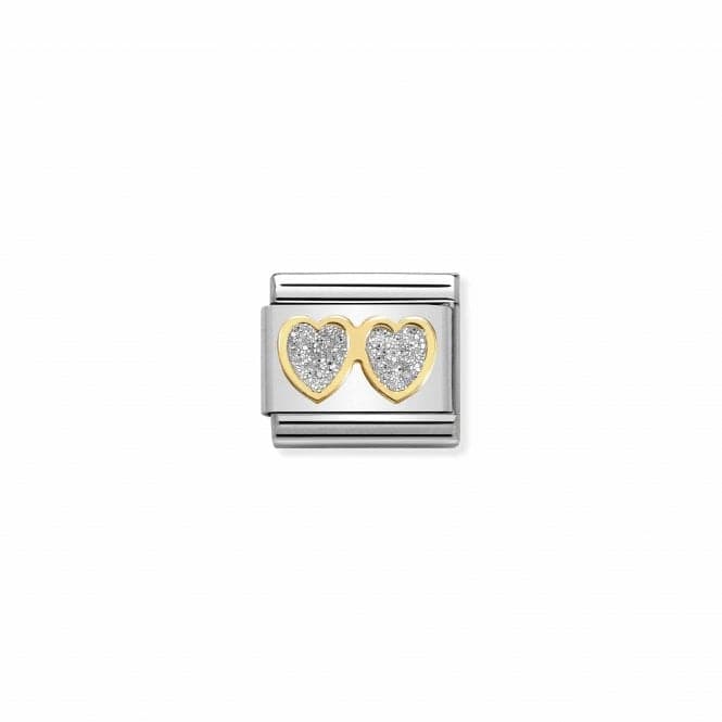 Classic Glitter Symbols Steel Enamel Gold Double Silver Hearts Link 030220/01Nominations030220/01