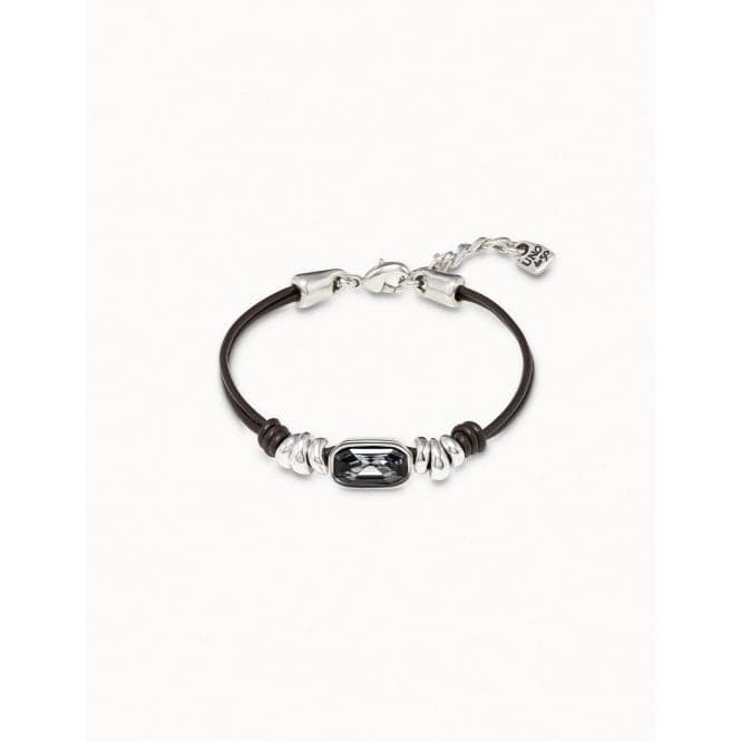 Cocodrile Grey Leather Faceted Crystal BraceletUNOde50PUL2179NGRMTL0U