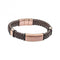Coffee Plated Stainless Steel Brown Woven Leather Bracelet B5467Fred BennettB5467