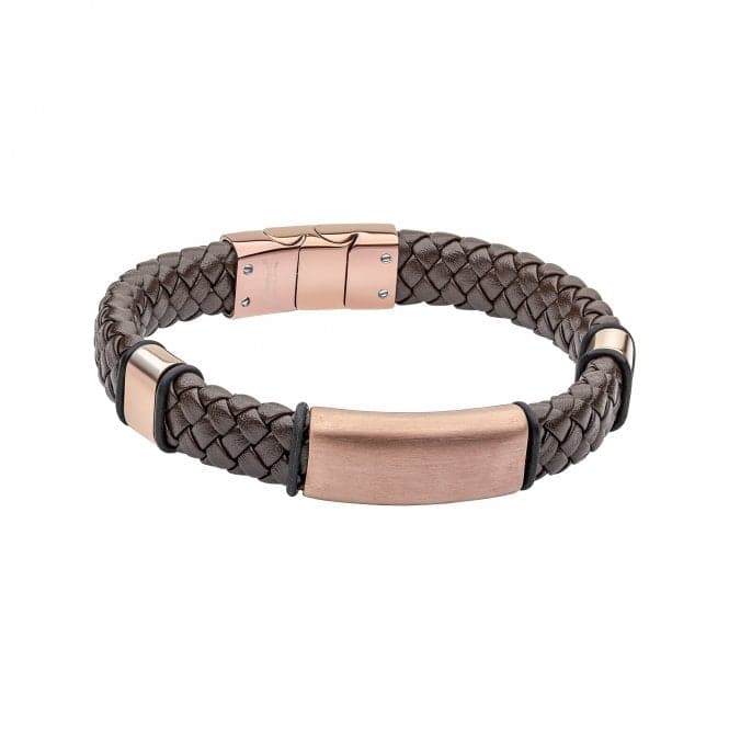 Coffee Plated Stainless Steel Brown Woven Leather Bracelet B5467Fred BennettB5467