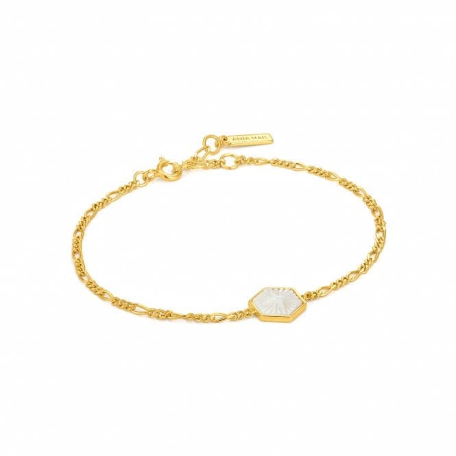 Compass Emblem Gold Figaro Chain Bracelet B030 - 02GAnia HaieB030 - 02G