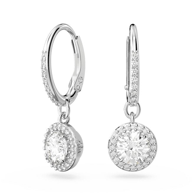 Constella Drop Round Cut Pavé White Rhodium Plated Earrings 5636270Swarovski5636270