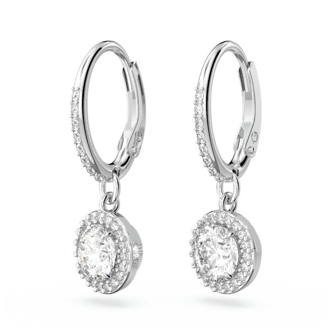 Constella Drop Round Cut Pavé White Rhodium Plated Earrings 5636270Swarovski5636270