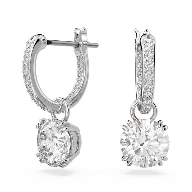 Constella Drop Round Cut White Rhodium Plated Earrings 5636717Swarovski5636717