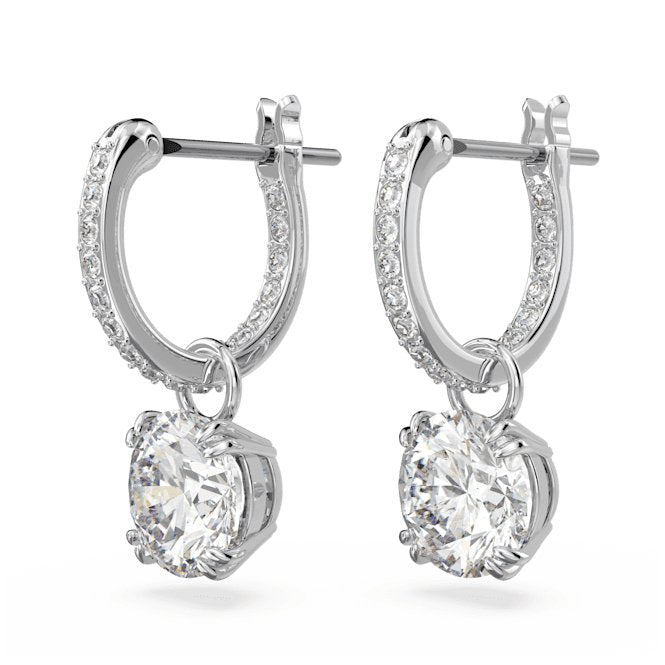 Constella Drop Round Cut White Rhodium Plated Earrings 5636717Swarovski5636717