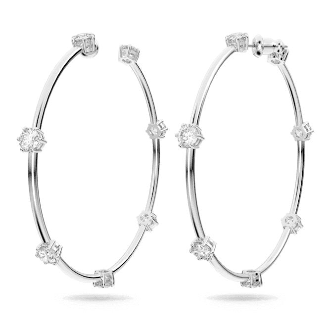 Constella Hoop Round Cut White Rhodium Plated Earrings 5638698Swarovski5638698