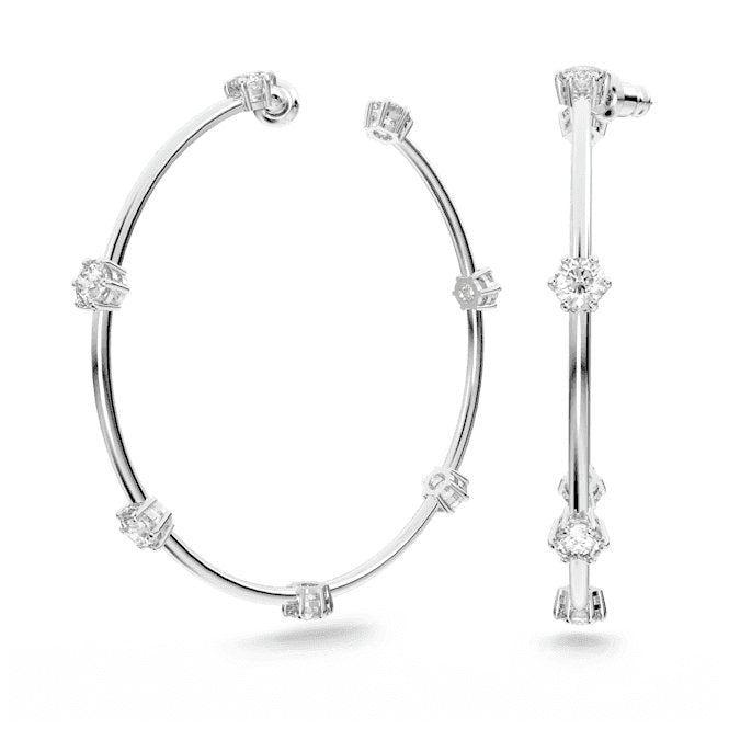 Constella Hoop Round Cut White Rhodium Plated Earrings 5638698Swarovski5638698