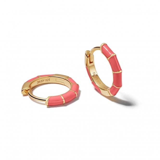 Coral Stripe Huggie Hoop 18ct Gold Plated Earrings EE03_GPDaisyEE03_GP