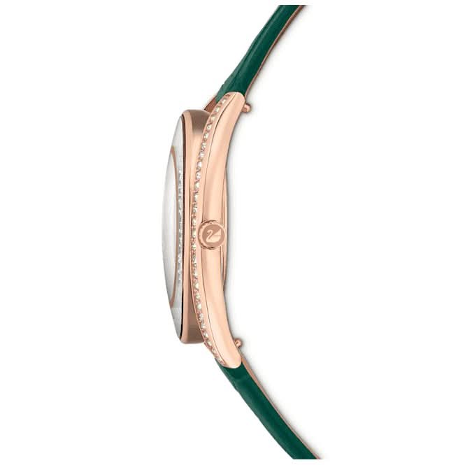 Crystalline Aura Leather Strap Green Rose Gold - tone Finish Watch 5644078Swarovski5644078