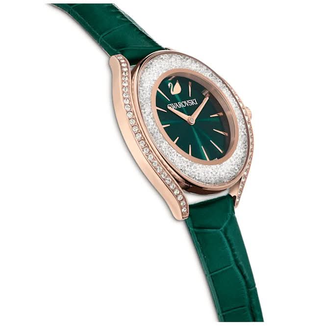 Crystalline Aura Leather Strap Green Rose Gold - tone Finish Watch 5644078Swarovski5644078