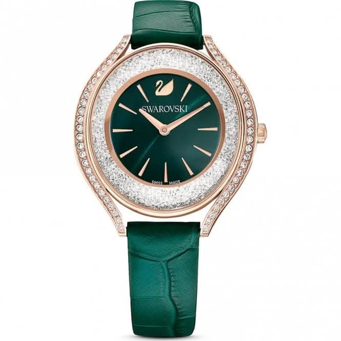 Crystalline Aura Leather Strap Green Rose Gold - tone Finish Watch 5644078Swarovski5644078