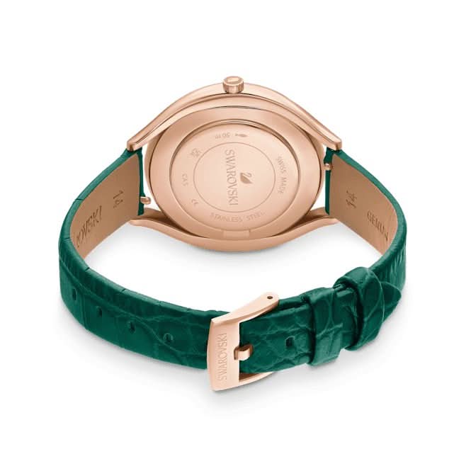 Crystalline Aura Leather Strap Green Rose Gold - tone Finish Watch 5644078Swarovski5644078