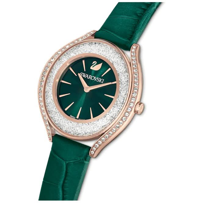 Crystalline Aura Leather Strap Green Rose Gold - tone Finish Watch 5644078Swarovski5644078