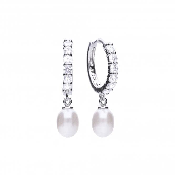Cubic Zirconia Hoop With Pearl Drop Earrings E5898DiamonfireE5898