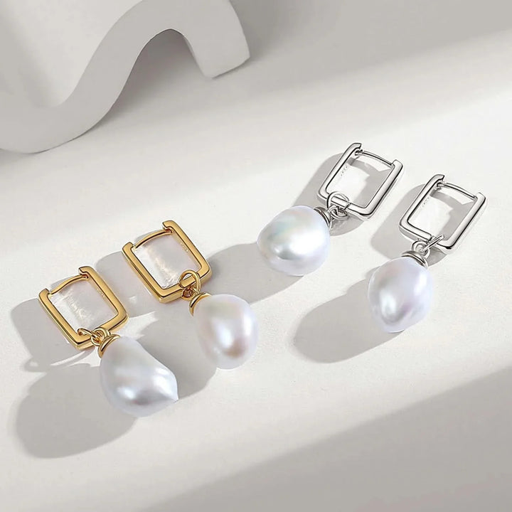 Detachable Square Hoop Baroque Pearl Earrings