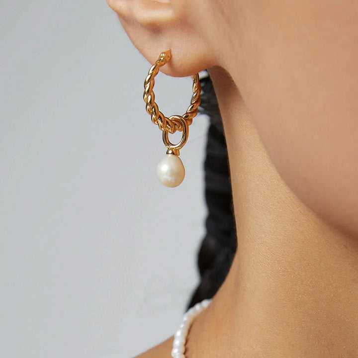 Detachable Twist Hoop Pearl Earrings
