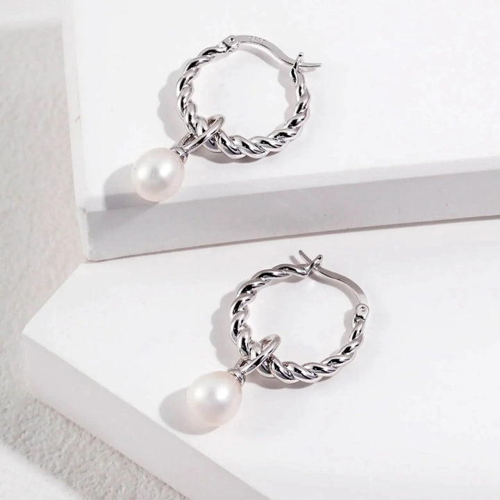 Detachable Twist Hoop Pearl Earrings