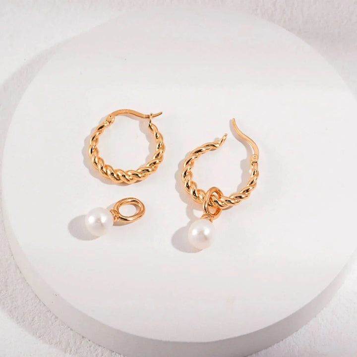 Detachable Twist Hoop Pearl Earrings