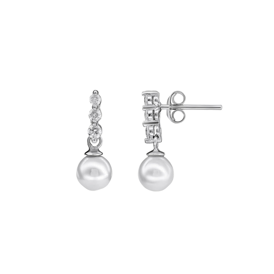 Dew 6mm Shell Pearl Triple Zirconia Stud Drops 55015SHCDew55015SHC