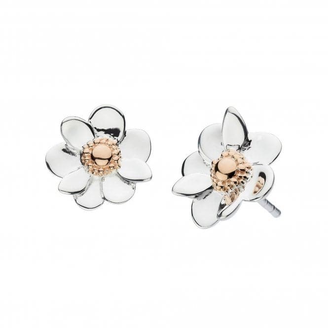 Dew Silver Anemone Flower With Rose Gold Plate Stud Earrings 4084RG024Dew4084RG024