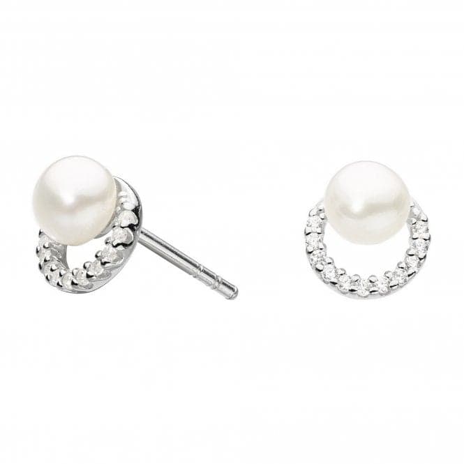 Dew Silver Cubic Zirconia Half Round with Freshwater Pearl Studs 3726FP021Dew3726FP021