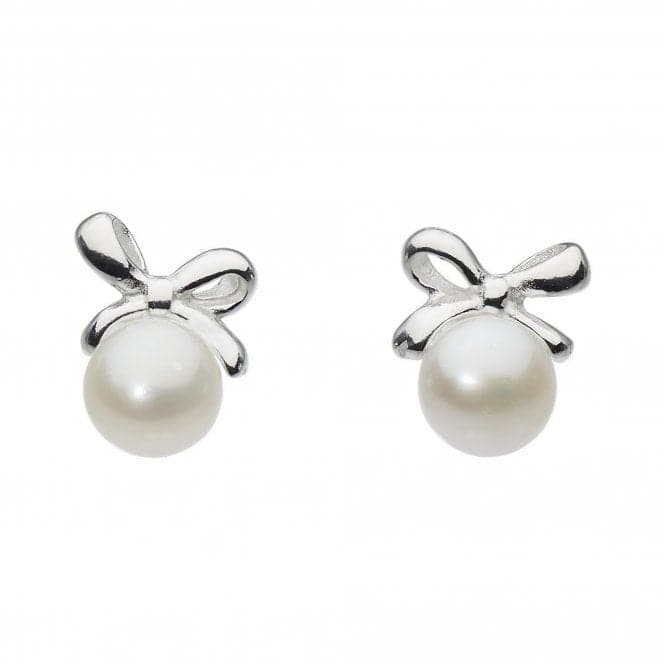 Dew Silver Dinky Small Bow With Freshwater Pearl Stud Earrings 3648FP024Dew3648FP024