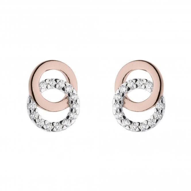 Dew Silver Double Cubic Zirconia Circle 14ct Rose Gold Plate Earrings 3820RCZ024Dew3820RCZ024