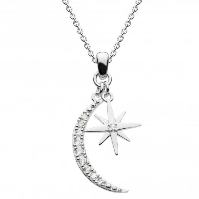 Dew Silver Drop Crescent Moon and Star Cubic Zirconia 18 Necklace 9541CZ020Dew9541CZ020